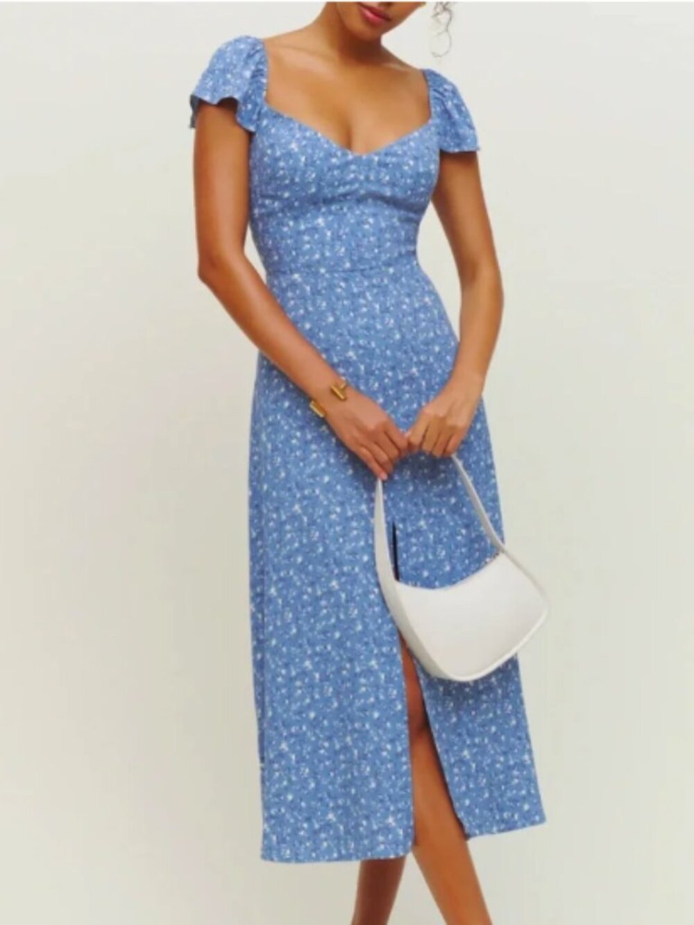 Reformation Baxley Dress | Midi | Smocked Back | V-Neck | Short Sleeve | Sz 4